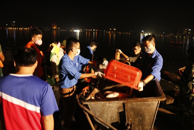 Hơn 10 tấn cá chết ở Hồ Tây - 3 Nhiều đơn vị thanh niên tình nguyện cũng được huy động hỗ trợ khắc phục xử lý sự cố. Ảnh: Trọng Trinh