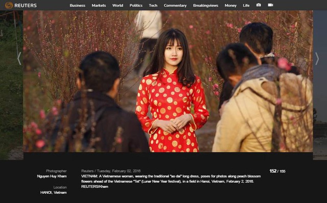 Thiếu nữ trong ảnh ấn tượng Việt Nam 2016 trên Reuters là ai? - 1 Hình ảnh hot girl Kiều Trinh mặc áo dài đỏ duyên dáng giữa vườn đào vừa xuất hiện trên Reuters khi hãng thông tấn lớn nhất thế giới này công bố 155 bức ảnh do phóng viên hãng này chụp tại 155 quốc gia xoay quanh chủ đề: Bức ảnh ấn tượng trong năm 2016 ở mỗi quốc gia.
