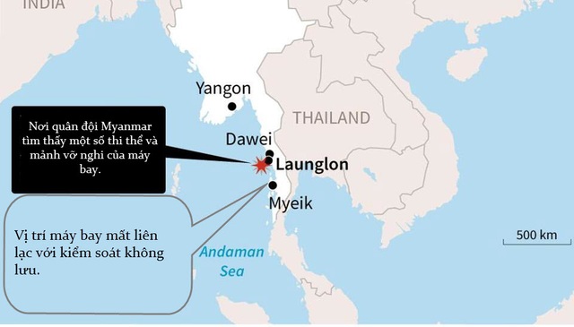 Máy bay quân sự Myanmar gặp nạn gần nơi MH370 mất tích - 2
Vị trí mất tích của máy bay quân sự Myanmar hôm 7/6. (Ảnh: BBC)