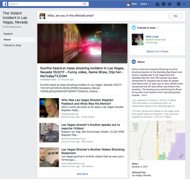 Tin tức giả mạo tràn lan trên Facebook, Google, Twitter sau vụ xả súng tại Las Vegas - 2 Tính năng Safety Check của Facebook được dành riêng cho các trường hợp tương tự, giúp người dùng cập nhật thông tin và tình trạng người thân, nhưng cũng bị tin tức giả mạo hoành hành.