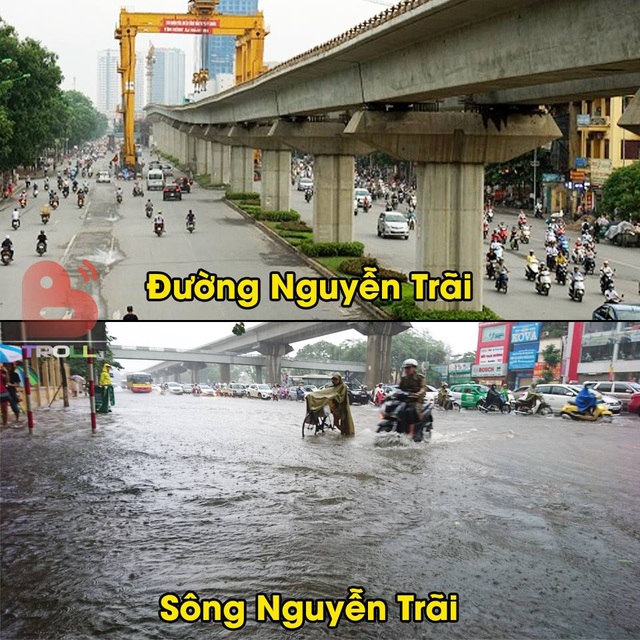 Cư dân mạng "nổ tung" với loạt ảnh Hà Nội ngập lụt nặng nề sau mưa bão - 3 Cư dân mạng chế đường Nguyễn Trãi hóa sông trong ngày mưa bão.