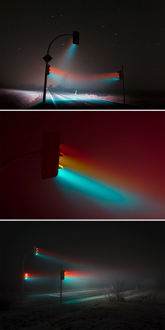 Chụp phơi sáng đèn giao thông.