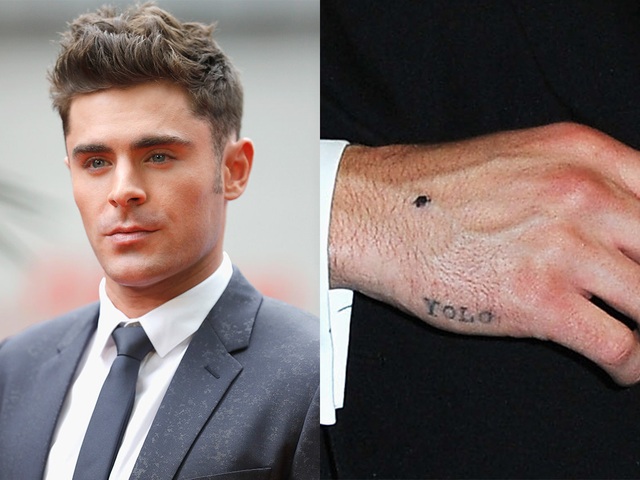 Nam diễn viên Zac Efron có hình xăm “Yolo” với hàm ý “You only live once” (Bạn chỉ sống có một lần). Hình xăm này đã được Zac thực hiện từ năm 2011. Có thể Zac đã không đi “chăm chút” lại hình xăm hoặc đã cố tình xóa xăm, nên vết xăm còn lại khá mờ nhạt.