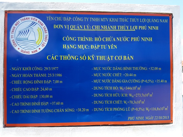 Gần 20 triệu ngày công làm nên kỳ tích thủy lợi Phú Ninh - 3 Các thông số chính của hồ