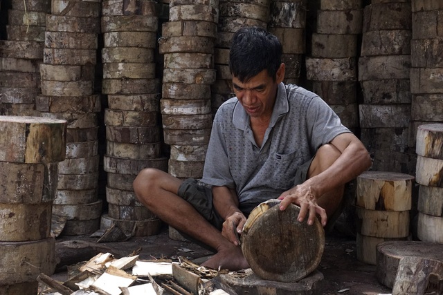 Ngôi làng "thủ phủ" trống, mặt nạ Trung thu hối hả vào mùa - 3
Tang trống được làm từ các loại gỗ bồ đề, gỗ mỡ hay gỗ trám. Để hình thành tang trống, gỗ cây phải qua rất nhiều công đoạn thủ công như cưa, vanh (khoanh tròn), tiện, phơi khô rồi sơn.