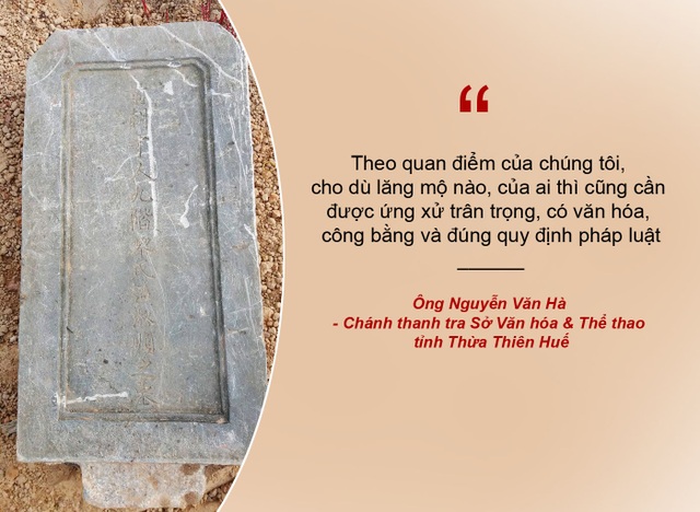 Liên tục thu hồi sách sai phạm và trâu húc chủ tử vong trong lễ hội - 4 Xem thêm: Thanh tra Sở Văn hoá Thừa Thiên Huế ý kiến vụ lăng mộ vợ vua Nguyễn bị san lấp
Chủ đầu tư bãi giữ xe ủi “bay” mộ vợ vua Nguyễn xin lỗi, hứa làm lại mộ
Vụ tìm thấy bia đá vợ vua Nguyễn tại dự án bãi đỗ xe: Chủ đầu tư sai luật