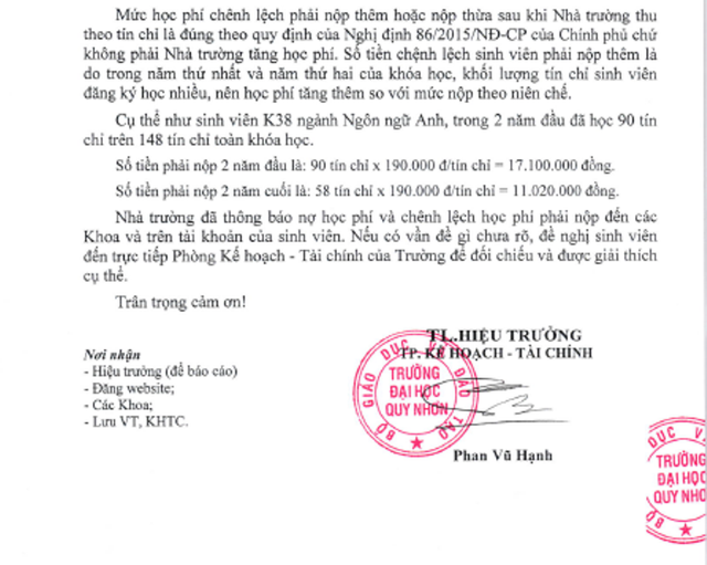 Hiệu trưởng ĐH Quy Nhơn: Không có chuyện nhà trường tăng học phí - 3 Trường ĐH Quy Nhơn giải thích chênh lệch học phí nộp thu theo tín chỉ và tạm thu theo niên chế.
