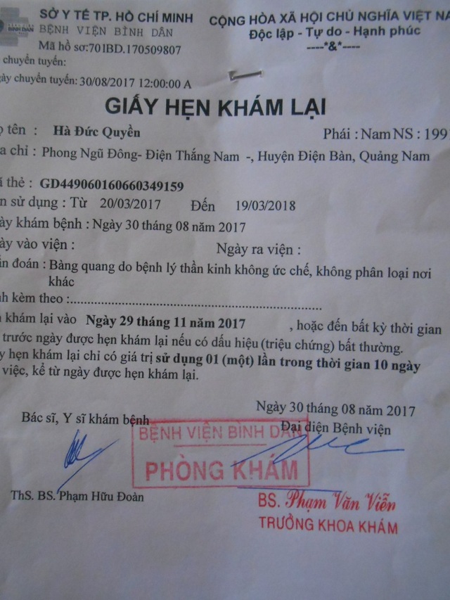 2 chị em đứng trước nguy cơ bỏ học vì cha và anh mắc bệnh nặng - 6 Giấy khám bệnh, chứng nhận phẩu thuật và hẹn tái khám của anh Hà Đức Quyền