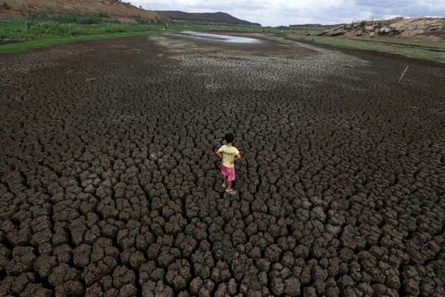 Cậu bé Natan Cabral (5 tuổi) đứng trên một mảnh đất hạn hán lâu ngày nằm ở bang Paraiba, Brazil. (Ảnh chụp ngày 13/2)