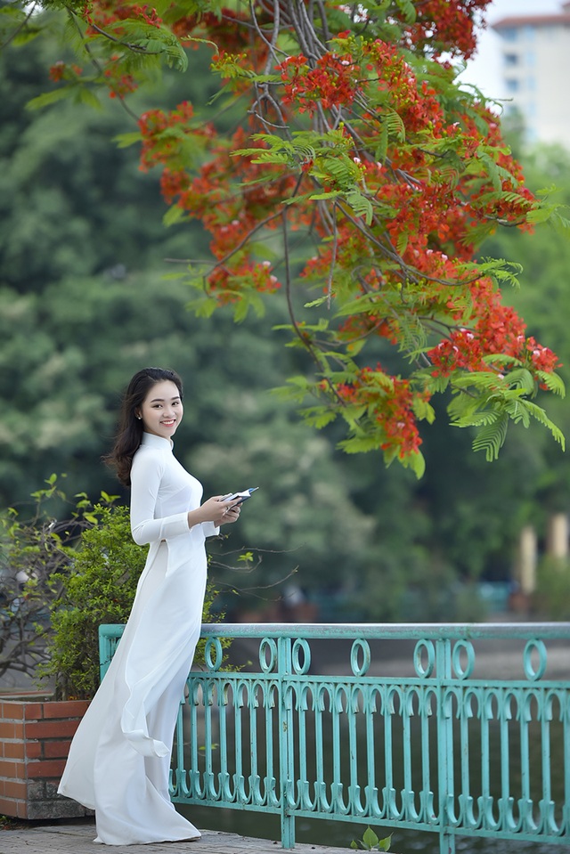 Nữ sinh tuổi 16 lãng mạn bên chùm hoa phượng đỏ - 5 Ngọc Anh có vẻ đẹp hài hòa, rất ăn ảnh.