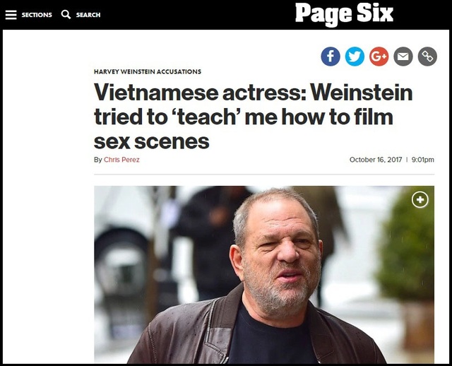 Sau Vũ Thu Phương, nữ diễn viên Đông Nam Á thứ hai lên tiếng về Harvey Weinstein - 8 New York Post (Mỹ)