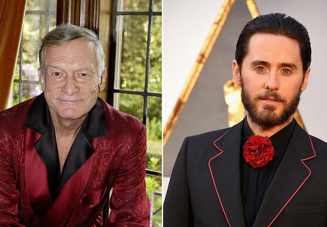 Nam diễn viên “Joker” hóa thân thành… “ông trùm Playboy” - 3 Ông trùm Playboy - Hugh Hefner (trái) và nam diễn viên Jared Leto (phải)
