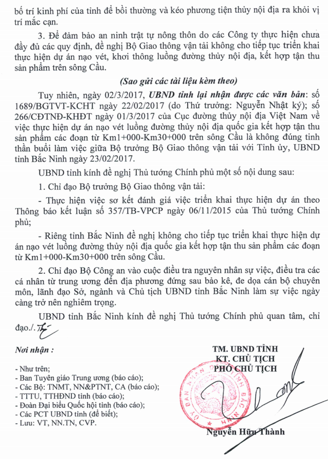 Chủ tịch tỉnh Bắc Ninh bị đe doạ, tàu cát tập kết ồ ạt “rút ruột” sông Cầu - 2
Bắc Ninh đề nghị điều tra tình trạng bảo kê, đe dọa lãnh đạo tỉnh liên quan tài nguyên cát.
