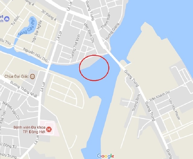Nam sinh chết nổi trên sông sau 5 ngày mất tích - 1 Khu vực phát hiện thi thể nam sinh xấu số. (Ảnh Google Maps)