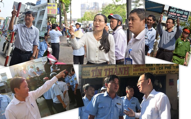 Vỉa hè quận 1 trước và sau 60 ngày thực hiện "chiến dịch giải cứu" - 2 Ngoài ra, hiệu ứng của quận 1 cũng lan ra các quận ở TPHCM, trong ảnh là lãnh đạo các quận 10,12, Tân Phú, Phú Nhuận, Bình Tân đồng loạt xuống đường chỉ đạo công tác lập lại trật tự đô thị, chỉnh trang vỉa hè