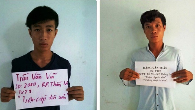 Đang bị công an truy bắt vẫn liều lĩnh đi cướp giật - 1 Hai đối tượng Vũ và Tuấn từng bị bắt giữ vì hành vi trộm cắp tài sản