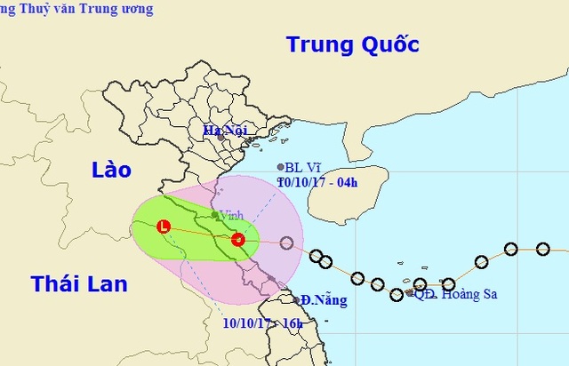 Áp thấp nhiệt đới vào đất liền, nhiều nơi mưa to - 1 Vị trí và hướng di chuyển của ATNĐ (Ảnh: NCHMF).