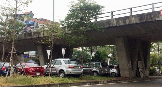 Hà Nội: Bãi để xe dưới gầm cầu vẫn hoạt động sau lệnh cấm - 2
Xe ô tô đỗ kín khu vực gầm cầu, ảnh hưởng tới thảm cỏ, cây xanh trồng trên dải phân cách.