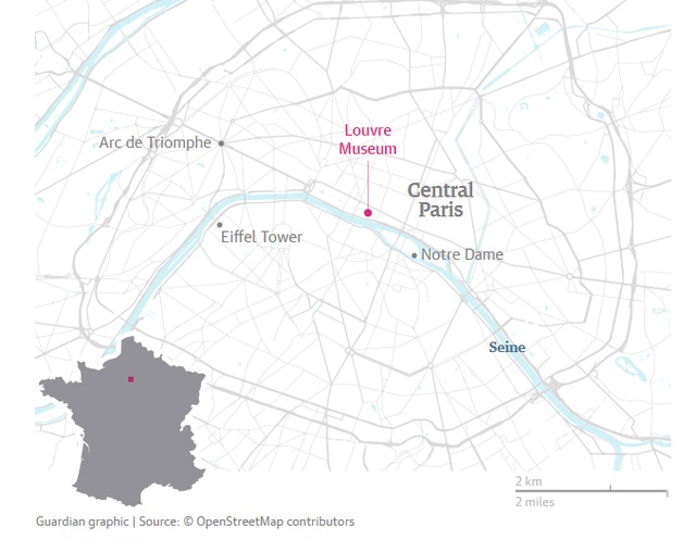Binh sĩ Pháp bắn kẻ dùng dao tấn công tại bảo tàng Louvre ở Paris - 2
Bảo tàng Louvre nằm ở trung tâm thủ đô Paris (Đồ họa: Guardian)