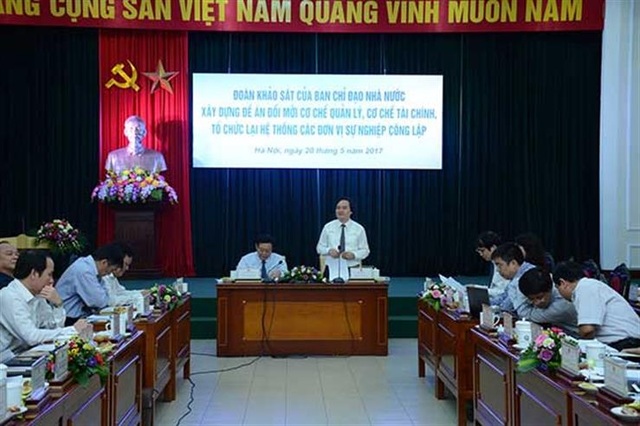 Bộ trưởng Phùng Xuân Nhạ: Sắp xếp, quy hoạch các trường đại học theo ngành - 1
Ủy viên Bộ Chính trị, Phó Thủ tướng Chính phủ Vương Đình Huệ, Trưởng Ban Chỉ đạo Nhà nước về đổi mới cơ chế quản lý, cơ chế tài chính, tổ chức lại hệ thống các đơn vị sự nghiệp công lập đã làm việc với Bộ Giáo dục và Đào tạo để khảo sát, xây dựng Đề án đổi mới cơ chế quản lý, cơ chế tài chính, tổ chức lại hệ thống đơn vị sự nghiệp công lập.