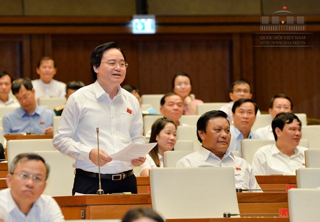 Bộ trưởng Bộ Giáo dục và Đào tạo Phùng Xuân Nhạ giải trình các nội dung đại biểu quan tâm (Ảnh: Quochoi.vn)