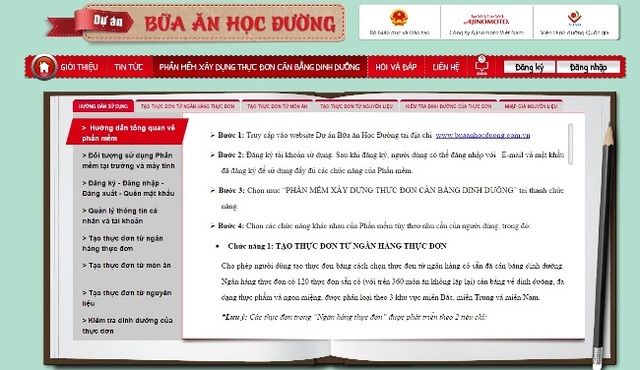Hà Nội: Triển khai thực đơn chuẩn cho học sinh tiểu học bán trú - 2
Giao diện của website