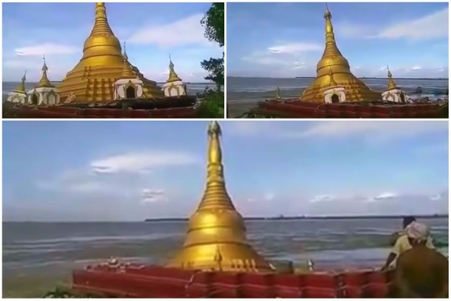 Lũ lớn “nuốt chửng” chùa vàng ở Myanmar - 1 Ngôi chùa bị nước lũ cuốn trôi ở Myanmar (Ảnh: Straitstimes)