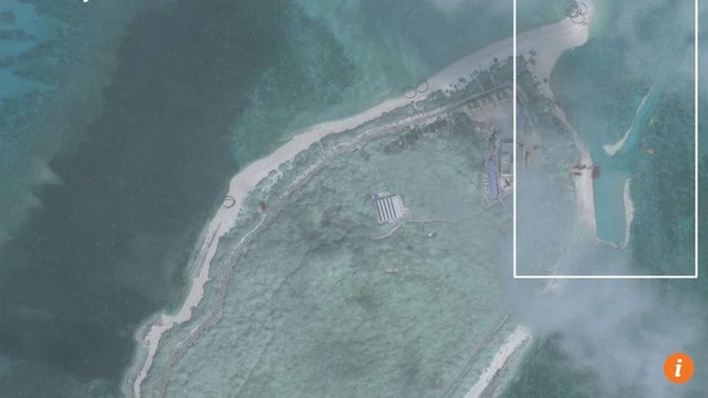 Ảnh vệ tinh chụp đảo Duy Mộng thuộc quần đảo Hoàng Sa của Việt Nam. Trung Quốc được cho là đang xây dựng trái phép ở khu vực trong ô vuông. (Ảnh: CSIS)