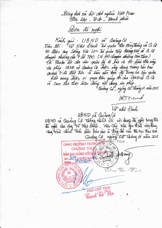 Thanh Hóa: Đồng ý chuyển nhượng đất rồi “cướp” cả đất lẫn tiền? - 2 Việc xây tường rào bao quanh mảnh đất mục đích bảo vệ, quản lý của gia đình ông Định đã được UBND phường Quảng Cư đồng ý