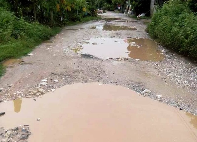 Dân 3 xã kêu trời vì con đường “đau khổ” nhất huyện - 1 Chi chít ổ gà, ổ voi dày đặc nằm trên tuyến đường ĐH05 chạy qua địa bàn 3 xã Công Lý, Nguyên Lý và Đức Lý