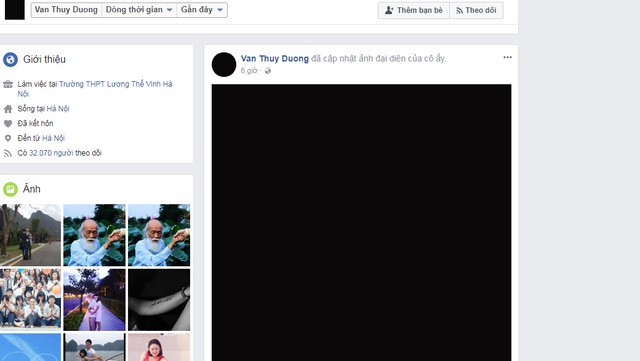 PGS Văn Như Cương qua đời ở tuổi 80 - 2 Facebook cô Văn Thùy Dương (con gái thầy Văn Như Cương) để hình đại diện màu đen.