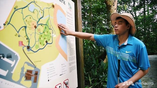Chàng trai người Việt khiếm thị trở thành lập trình viên công ty đa quốc gia - 3 Giang đang xem bản đồ trong chuyến dã ngoại với bạn bè (Ảnh: CNA)