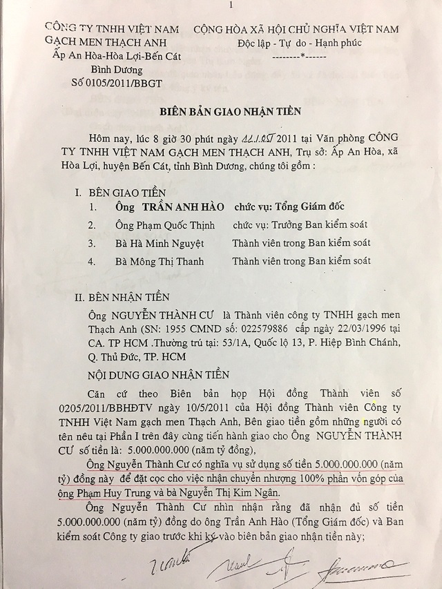 Bình Dương: Dàn cảnh “cướp” con dấu, chiếm đoạt công ty? - 2 Biên bản giao tiền giữa các bên.