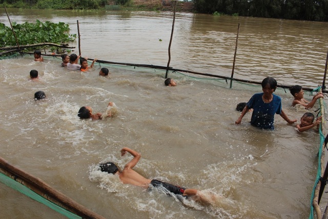 Người phụ nữ bán vé số dạy bơi miễn phí cho hơn 2.000 trẻ em vùng lũ - 4 Từ sự tận tâm, chu đáo nên lớp học của bà Sáu Thia mỗi ngày một đông, Tính đến nay bà Sáu Thia đã dạy bơi cho hơn 2.000 trẻ em ở địa phương.