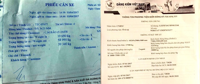 Xe "vua" đại náo đường phố: Những dàn xe không ngại vượt tải - 2 Chiều 3/4, chiếc xe tải BKS 72C - 076.77 được phép chở 12,37 tấn hàng nhưng xe này đã lấy vật liệu lên đến 39,34 tấn (vượt tải gần 27 tấn).