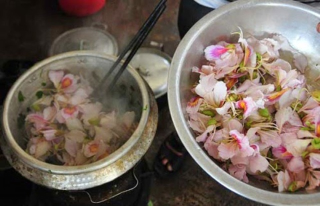 Lên Điện Biên ăn rau ban, uống rượu sâu - 3 Hoa ban trong công đoạn sơ chế.