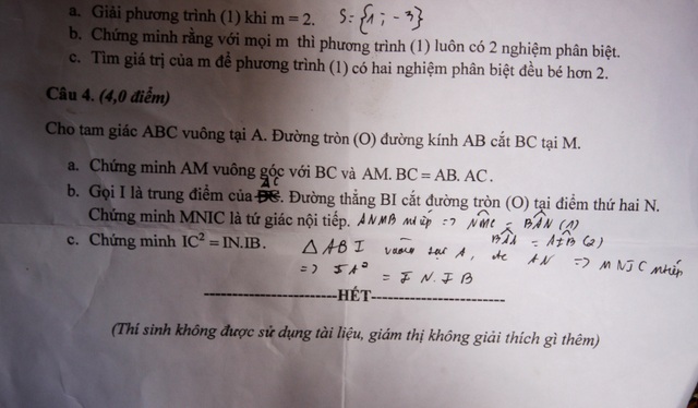 Sở GD-ĐT Quảng Nam ra sai đề thi Toán lớp 9 - 2 Đề thi môn toán do Sở GD-ĐT Quảng Nam ra cho học sinh lớp 9 bị sai phần b