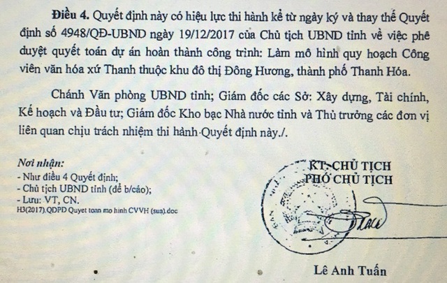 Thanh Hóa rút chữ ký của ông Ngô Văn Tuấn về dự án mô hình công viên - 6 Quyết định lần này do ông Lê Anh Tuấn - Phó chủ tịch UBND tỉnh Thanh Hóa ký