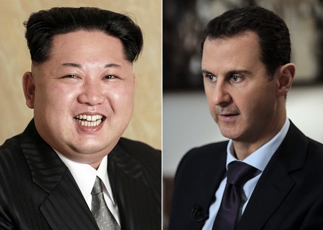 Triều Tiên - Syria cam kết thắt chặt quan hệ sau vụ nã tên lửa của Mỹ - 1 Nhà lãnh đạo Triều Tiên Kim Jong-un (trái) và Tổng thống Syria Bashar al-Assad (Ảnh: AFP)