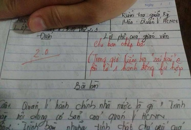 Giảng viên 8X và loạt lời phê “bá đạo” khiến sinh viên ngóng hơn điểm số - 1 Một nữ sinh viên bị phê “dại trai” vì cho bạn nam chép bài kiểm tra.