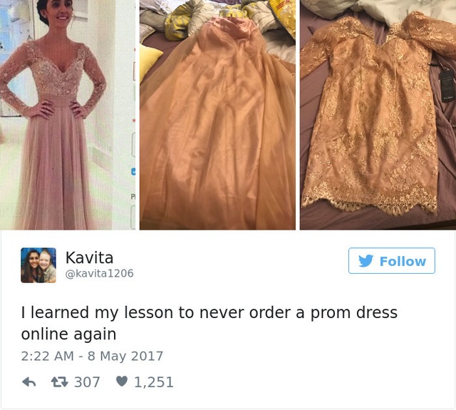 Cô gái này rút ra bài học cho bản thân và tự nhủ không bao giờ mua váy dạ hội trên mạng nữa