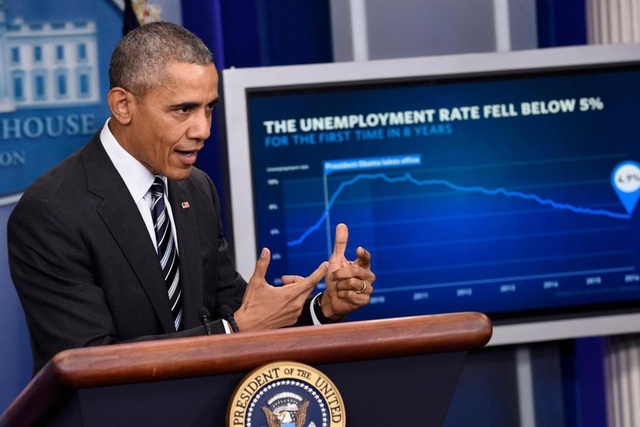 Phục hồi tình trạng suy thoái: Khi Tổng thống Obama tuyên thệ nhậm chức cách đây 8 năm, nền kinh tế Mỹ đang chật vật vượt qua tình trạng tồi tệ nhất trong nền kinh tế từ sau cuộc Đại suy thoái. Từ đó tới nay, tỷ lệ thất nghiệp tại Mỹ đã giảm đáng kể và nền kinh tế đã tạo thêm nhiều việc làm cho người lao động. (Ảnh: US News)