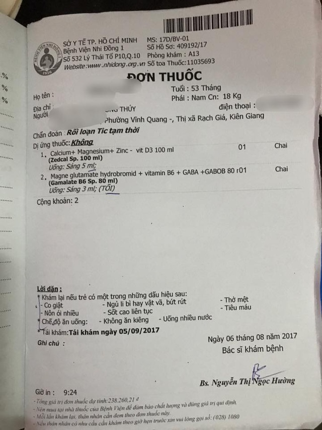 Thực hư việc bé 4 tuổi rối loạn hành vi vì xem điện thoại quá nhiều - 1 Kết quả khám bệnh và đơn thuốc của con chị Phan Thủy