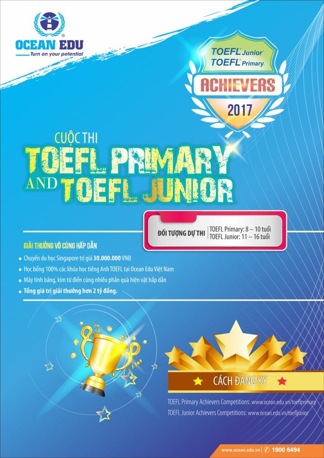 Chinh phục học bổng du học Singapore với cuộc thi tiếng Anh TOEFL dành cho học sinh tiểu học và THCS - 1 Cuộc thi tiếng Anh hè với giá trị giải thưởng vô cùng hấp dẫn.