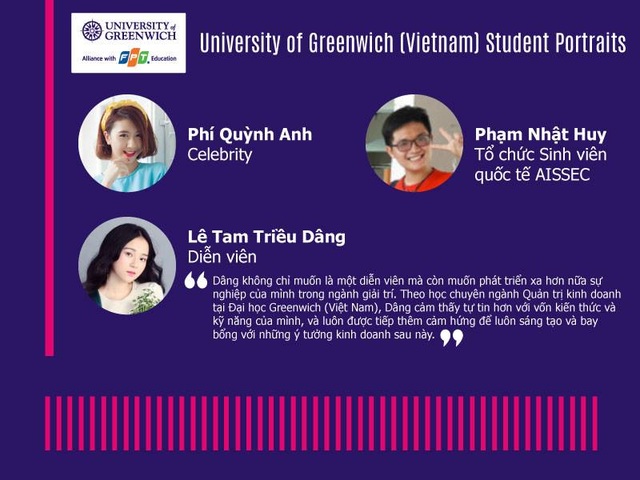 Học bổng ngành Quản trị kinh doanh cho thí sinh đạt từ 23 điểm - 1 Sinh viên tiêu biểu chuyên ngành QTKD tại Đại học Greenwich (Việt Nam).