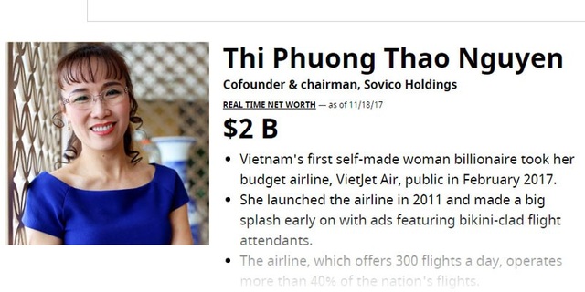 Tỷ phú Việt, những khối tiền tỷ USD Forbes không ngờ tới - 2
Tài sản của bà Thảo theo tính toán của Forbes