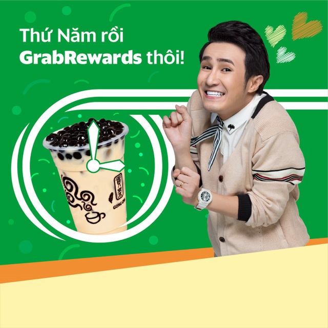 Giới trẻ đang sục sôi với trào lưu thứ Năm "vui vẻ" - 1 Với Huỳnh Lập, đó chính là Gong Cha - món yêu thích của anh và nhiều bạn trẻ. Thứ Năm, từ 3-4 giờ chiều chính là khung giờ vàng để Huỳnh Lập đổi ngay 500 điểm lấy voucher Gong Cha 50k, nạp lại hứng khởi. Thật đơn giản, chỉ cần mở điện thoại, truy cập vào đường link có trong clip là bạn cũng săn được deal bất ngờ như Huỳnh Lập thôi. Để có 500 điểm dễ dàng lắm, chỉ cần đặt Grab để di chuyển là được ngay.