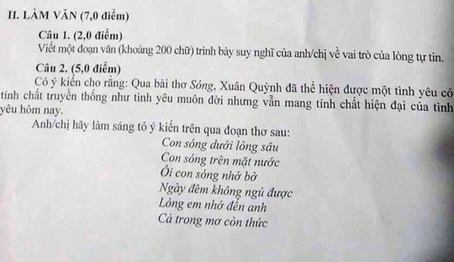 Nghi lộ đề, Khánh Hòa cho dừng thi môn Toán lớp 12 toàn tỉnh - 2
Nhiều học sinh trường H.T.K đề nghị bạn mình học thuộc đề thi bài thơ Sóng của Xuân Quỳnh.