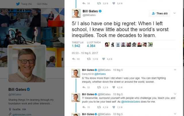 Những dòng “tweet” của tỷ phú Bill Gates nhanh chóng được cả thế giới chú ý.