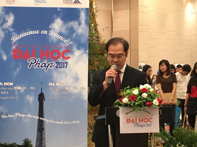 Tại sao chi phí du học Pháp lại thấp so với Mỹ, Úc? - 2
Ông Nguyễn Hải Thanh- Phó cục trưởng Cục Đào tạo với nước ngoài phát biểu tại sự kiện.